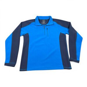 LL Bean Sweater Adult MEDIUM Blue Fleece Colorblock 1/4 Quarter Zip Pullover